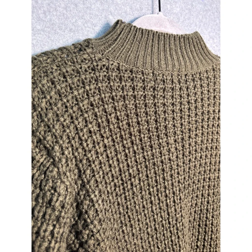Poof Waffle Knit Sweater M Olive Mock Neck Chunky Cottagecore Cozy Pullover
